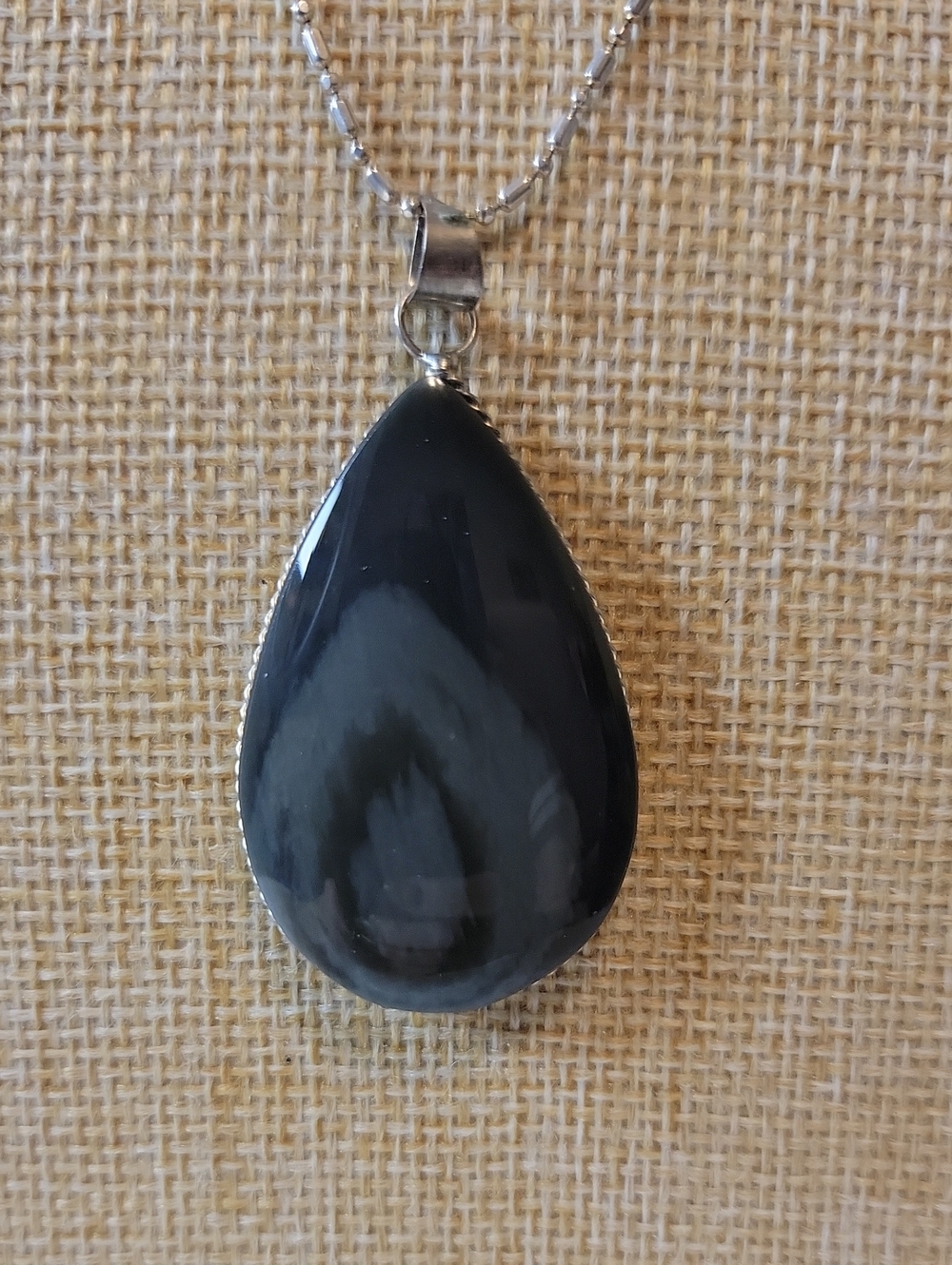 Rainbow Velvet Obsidian Teardrop Pendant On Sterling Silver Chain